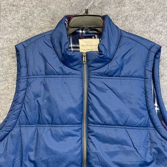 WEATHERPROOF VINTAGE Vest Men's XL Navy Blue Quilted Puffer Flannel Lined Zip Up - Picture 2 of 13
